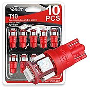 194 LED Light bulb, Yorkim 6th Generation, Non-Polarity,12V Lights for 168, 2825,T10 5-SMD LED Bulb (Pack of 10)- Red