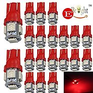 EverBright 20-Pack Red T10 194 168 2825 W5W 5050 5-SMD LED Bulb For Car Replacement Interior Lights Clearance Wedge D...