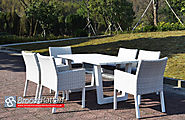 Pearl Ocean 6 Seat Dining Set in White Rattan
