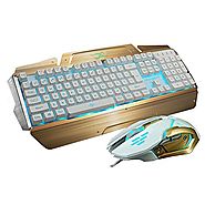 LED Gaming Keyboards and Mouse Combo, BlueFinger 3 Color Adjustable USB Wired Metal Surface Backlight Lighted Keyboar...
