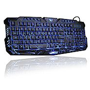 Gaming Keyboard, BlueFinger Mechanical Computer Keyboard USB Wired LED 3 Color Red/Blue/Purple Backlit Gamer lighted ...