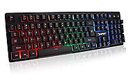 NPET K10 Wired Backlit Floating Gaming Keyboard, Mechanical Feeling Rainbow Illuminated Gaming Keyboard for PC, Lapto...