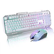 Runsen Rainbow Backlit Gaming Keyboard and Mouse Combo,USB Wired LED Backlit Metal Panel(7 Color Backlit)