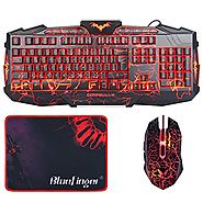 Gaming Keyboards with Mouse, BlueFinger LED Backlit 3 Color Adjustable USB Wired Keyboard Mouse Set with Cool Crack P...