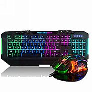 Gaming Keyboard and Mouse Combo Set 7 LED Backlight Wired Keyboard 6 Button 4 DPI Gaming Mouse Bundle by Qisan