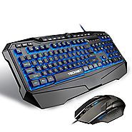 TeckNet Gryphon Pro LED Illuminated Programmable Gaming Keyboard and Mouse set, Water-Resistant Design, US layout