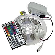 LEDwholesalers 12-Volt 16.4-ft RGB Color-Changing Kit with Controller and IR Remote, Power Supply, and LED Strip in W...