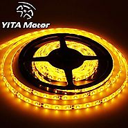 YITAMOTOR Yellow Amber 12V DC Flexible LED Strip Lights, 16.4ft/5m LED Light Strips, 300 Units 3528 LEDs, waterproof ...