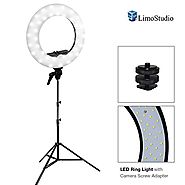 LimoStudio LED Ring Light 5600K Dimmable, 1/4 Screw Nut Camera Mount Adapter, Light Diffuser Installed, Light Stand T...