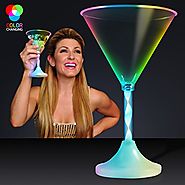 Light Up Martini Glasses with Color Changing LED Light & Long Spiral Stem (Set of 12)