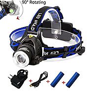 Rechargeable Headlamp,1800 Lumens Zoomable Waterproof LED head lamp flshlight , Hands-free Headlight Torch Lamp for H...