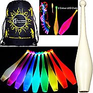 3x One-Piece LED GLOW Juggling Clubs Set of 3 (26 Colour Variations!) + Flames N Games Travel Bag! Quality Training G...