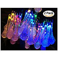 2 Pack Solar Strings Lights, Lemontec 20 Feet 30 LED Water Drop Solar Fairy Lights, Waterproof Lights for Garden, Pat...