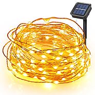 Boomile Waterproof Solar String Lights 8 Modes 100 LEDs 33ft Copper Wire Lights Starry Fairy String Lights Ambiance L...