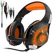 GM-1 New Xbox One s PS4 Pro Headphones for PC Tablet Cellphone,AFUNTA Stereo LED Backlit Gaming Headset with Mic-Orange