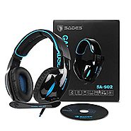 Gaming Headset ,SADES 902 7.1 Surround Sound PC Headsets USB Over-ear Gaming Headphones with Microphone LED Light