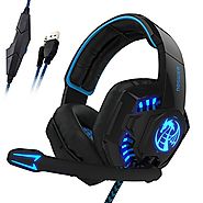 I8 3.5mm Wired PC Over-Ear Stereo Gaming Headset Headphones with Mic, LED Light, Volume Control, Noise Reduction for ...