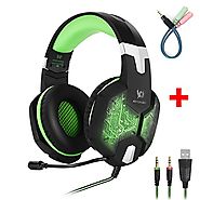 Gaming Headset with Microphone,PC Gaming Headphones Bass Stereo Over-ear Colors Breathing LED Light Noise Isolation f...