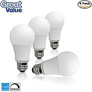 (4 Pack) Great Value Dimmable LED A19 60W Replacement Light Bulbs in Daylight White with Medium Screw-In Base (10W, E...