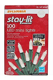 Sylvania Stay-Lit Platinum LED Indoor/Outdoor Christmas String Lights (Various Colors & Sizes) (100ct mini lights, Wa...