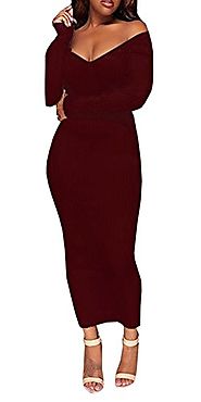 Imily Bela Women's Solid Off Shoulder Long Sleeve Bodycon Sweater Dress Ribbed Romper