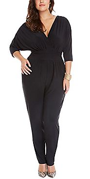 Vamvie Women's Sexy V-Neck long Pants Loose Bat Sleeve Jumpsuits Rompers Black 3XL