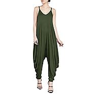 Women's Punk Spaghetti Strap Jumpsuit V Neckline Comfy Loose Harem One Piece Romper (M, Armygreen)