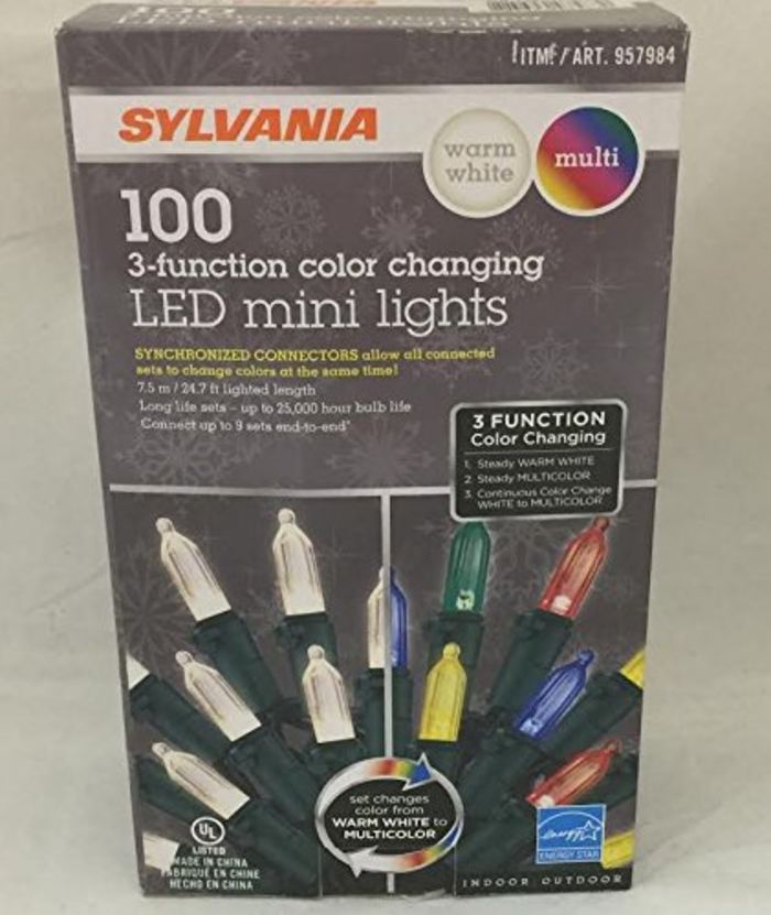 8 Sylvania 100 LED Mini 3 Function Synchronized Color Changing Christmas Lights 