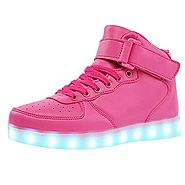 TUTUYU Kids 11 Colors LED Light Up Shoes High Top Fashion Flashing Sneakers Pink 39