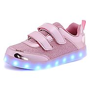HOFISH Boys Girls Kids 7 LED Light Up Luminous Shoes USB Charge Casual Sneakers Pink