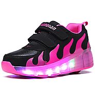 Uforme Kids Adults LED Shoes Light Up Wheels Roller Skates Flashing Fashion Sneakers for Unisex (13 M US =CN31, Black...