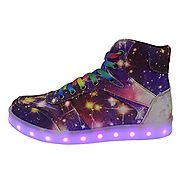 DAYOUT Womens Fashion Led Lights Up Sneakers Men Luminous Shoes High Top Lovers Canvas Shoe (Womens US 8 / EU 39, Pur...