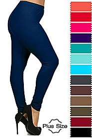 Women's PLUS SIZE Solid Ultra Soft and Stretchy Full Length Basic Leggings Pants (Navy)