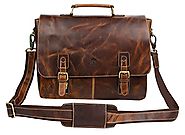 Rustic Town 15 Inch Leather Messenger Bag Cross Body Satchel Bag Gift Men Women Laptop Bag (Brown)
