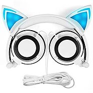 Cat Ear Headphones,SNOW WI Flashing Glowing Cosplay Fancy Cat Headphones Foldable Over-Ear Gaming Headsets Earphone w...