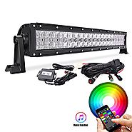 MicTuning Multi-color LED Light Bar 22Inch 120W Flood Spot Combo Light Bluetooth App or Wiring Harness Control for Of...
