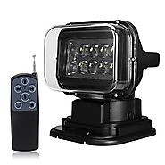 Suparee 1pcs Black 12v 24v 50w 360 Cree LED Rotating Remote Control Work Light Spot for SUV Boat Home Security Farm F...