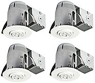 Globe Electric 3" LED IC Rated Swivel Spotlight Recessed Lighting Kit Dimmable Downlight, 4-Pack, White Finish, Easy ...