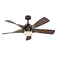 Kichler Lighting 52-in Mediterranean Walnut with Bronze Accents Downrod Mount Indoor Ceiling Fan with LED Light Kit a...