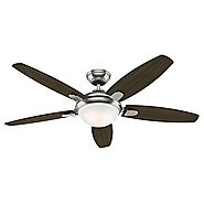 Hunter Fan 54" Contemporary Ceiling Fan in Brushed Nickel with Energy Efficient LED Light & Remote Control, 5 Blade (...