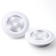 Tap Lights 2 Pack LED Battery Operated Stick On Lights Wireless Closets Cabinets Cupboards Lights Puck Lights, White