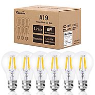 KEDSUM 6W A19 Dimmable Led Bulb, 60W Incandescent Equivalent 2700K Warm White, 500LM Filament Light Bulbs for Pendant...