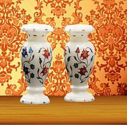 Marble Inlay Decoration Purpose Vase Pair