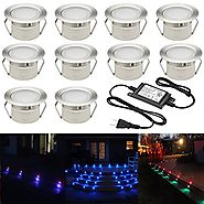 FVTLED Low Voltage 10pcs Multi-color RGB LED Deck Lights Kit 1-3/4" Stainless Steel Recessed Wood Outdoor Yard Garden...