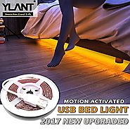 YLANT Smart Motion Activated LED Bed Light with PIR Switch 5Ft IP65 Flexible 5V USB Safety 45 LEDs Strip Night Light ...