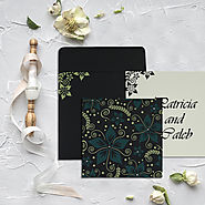 Black Matte Floral Themed Wedding Invitation Cards