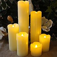 SALE!! LED Lytes TIMER FLAMELESS CANDLES, SLIM Set of 6, 2" WIDE and 2"- 9" TALL, Ivory Color Wax and Flickering Ambe...