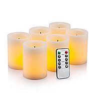 Flameless Flickering LED Candles 3" X 4" with 10-Key Remote Control Timer Classic Pillar Optical Fiber Wick Real Wax ...