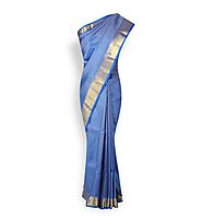 Blue With Golden Border Pure Kanchipuram Silk Sari