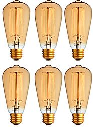 6-Pack Vintage Edison Filament Light Bulb - ST64 - Dimmable - by Newhouse Lighting, Medium (E26) Standard Base E27 - ...